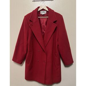 LL BEAN Red Classic Wool Jacket Coat VTG 80s‎ Freeport Maine USA Women's Sz 14